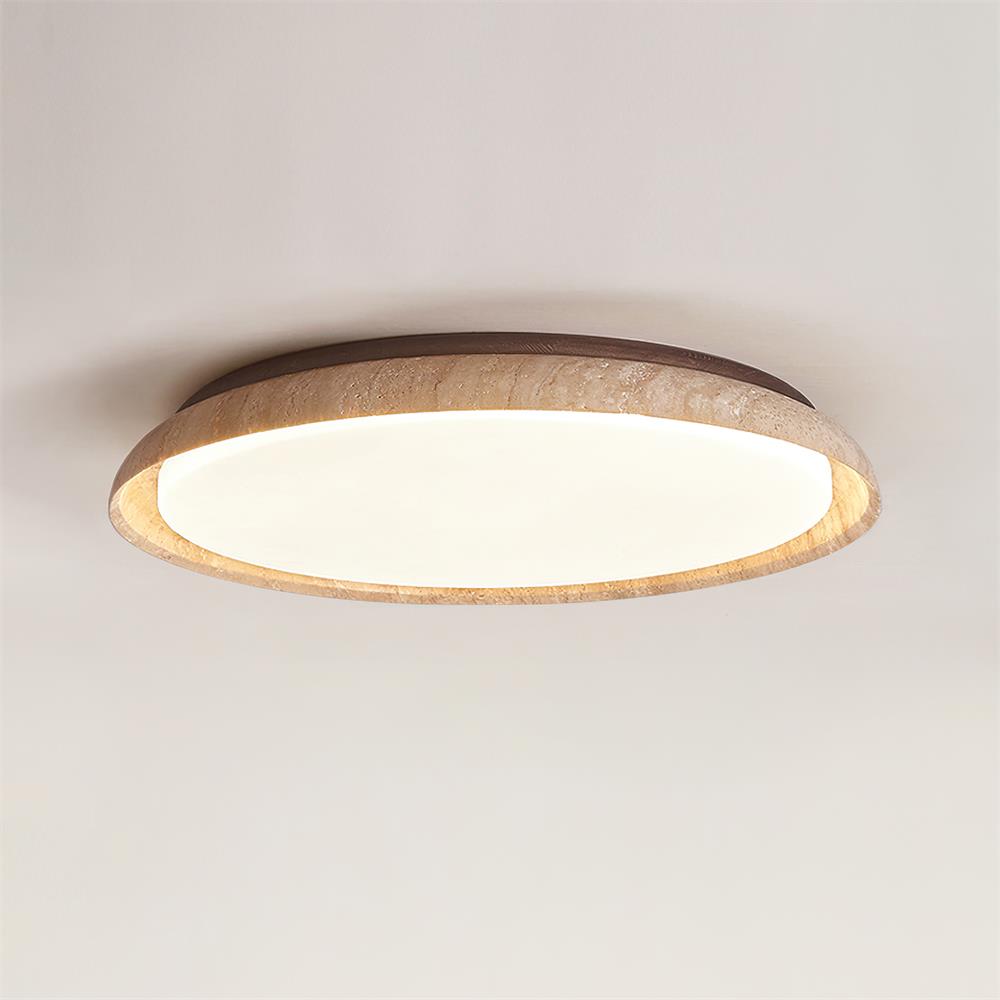 Freyza | Plafonnier rond affleurant en travertin Halo – chambre, couloir, cuisine