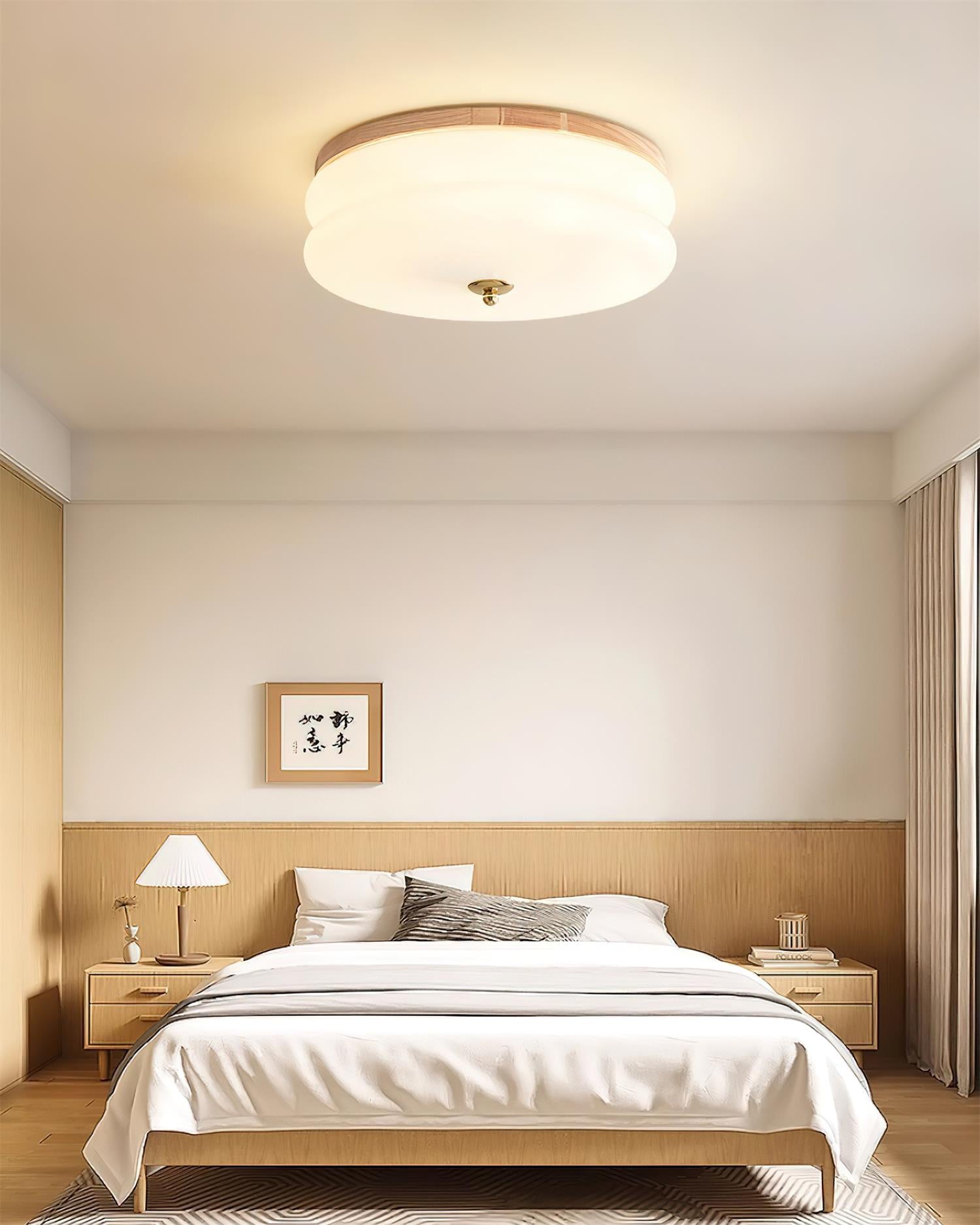 Freyza | Plafonnier en verre double épaisseur et bois – Minimaliste pour chambre, couloir et cuisine