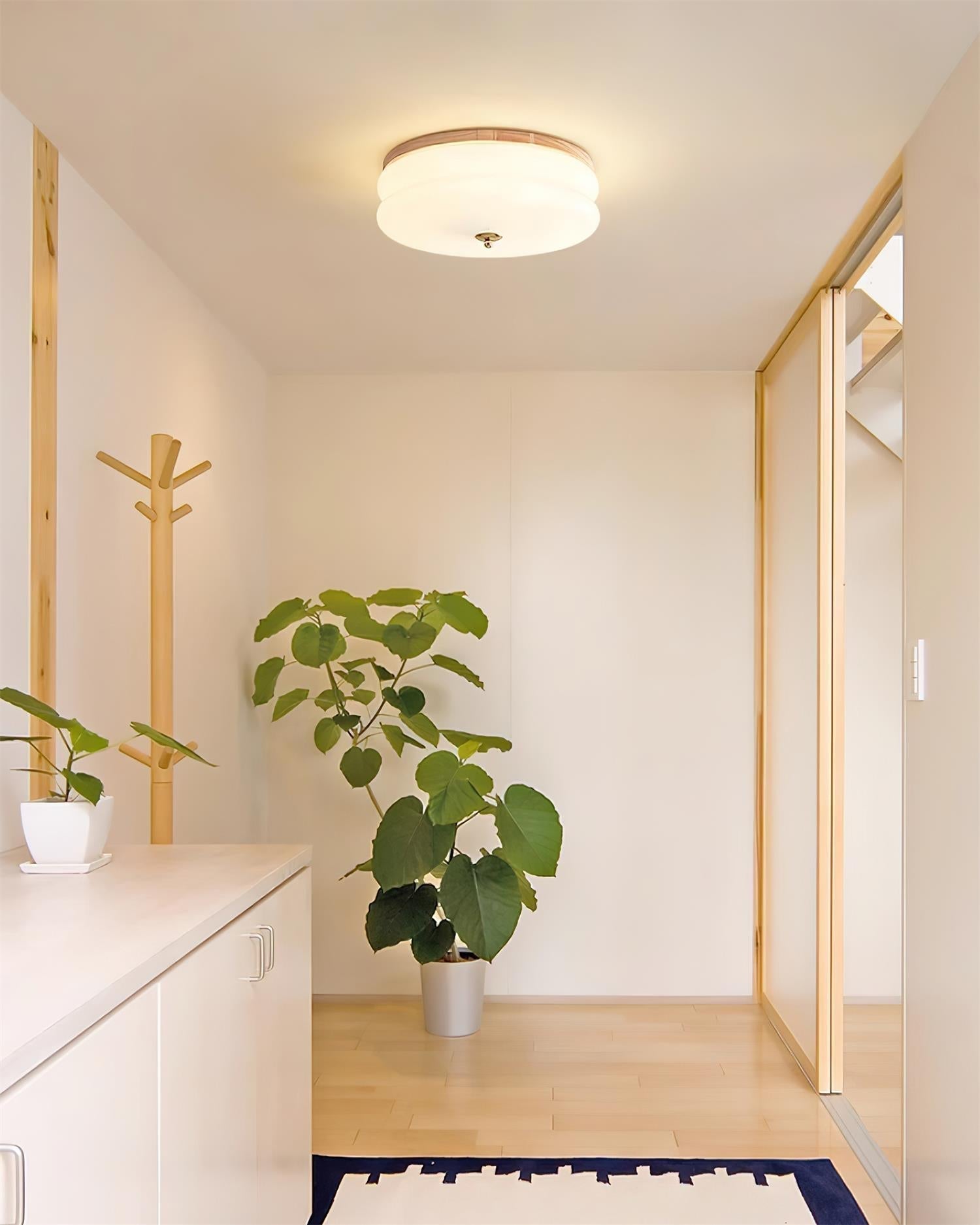 Freyza | Plafonnier en verre double épaisseur et bois – Minimaliste pour chambre, couloir et cuisine