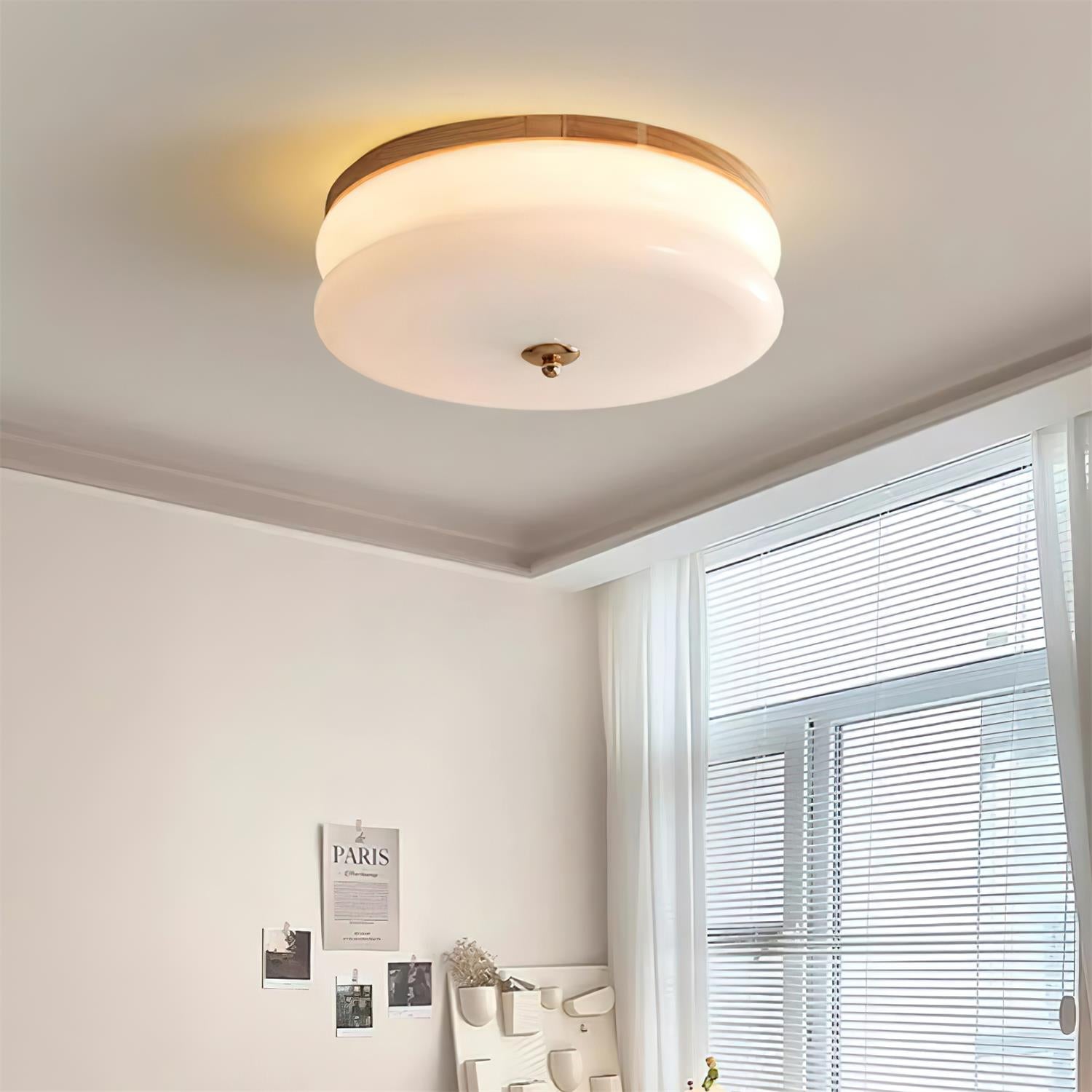 Freyza | Plafonnier en verre double épaisseur et bois – Minimaliste pour chambre, couloir et cuisine