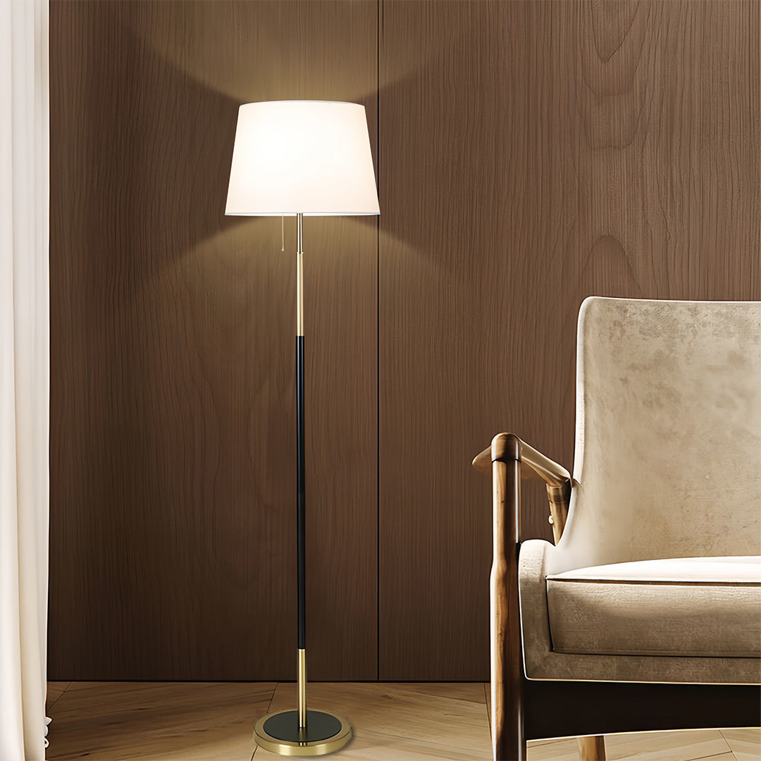 RusticAura | Vintage Black Gold Floor Lamp with Fabric Shade for Living Room 0