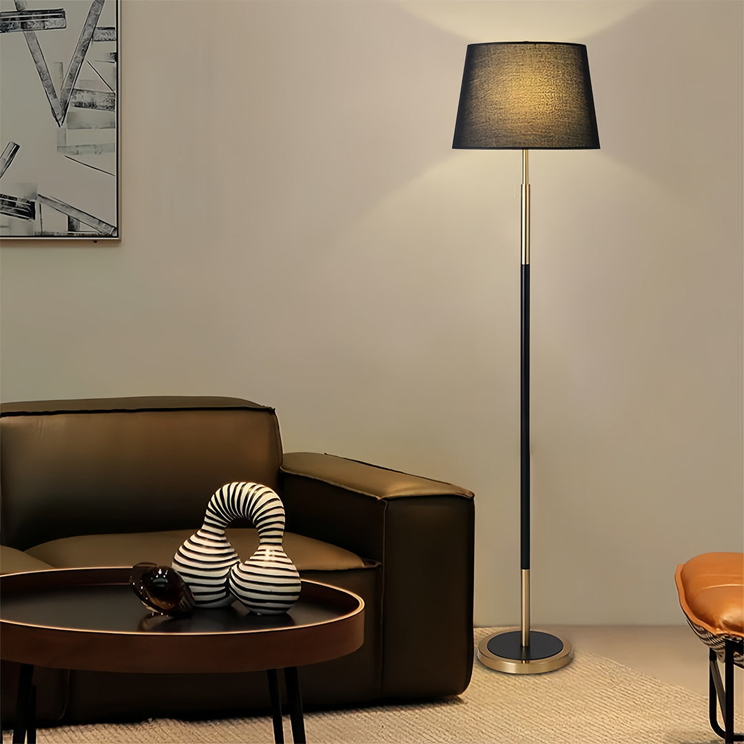 RusticAura | Vintage Black Gold Floor Lamp with Fabric Shade for Living Room 1