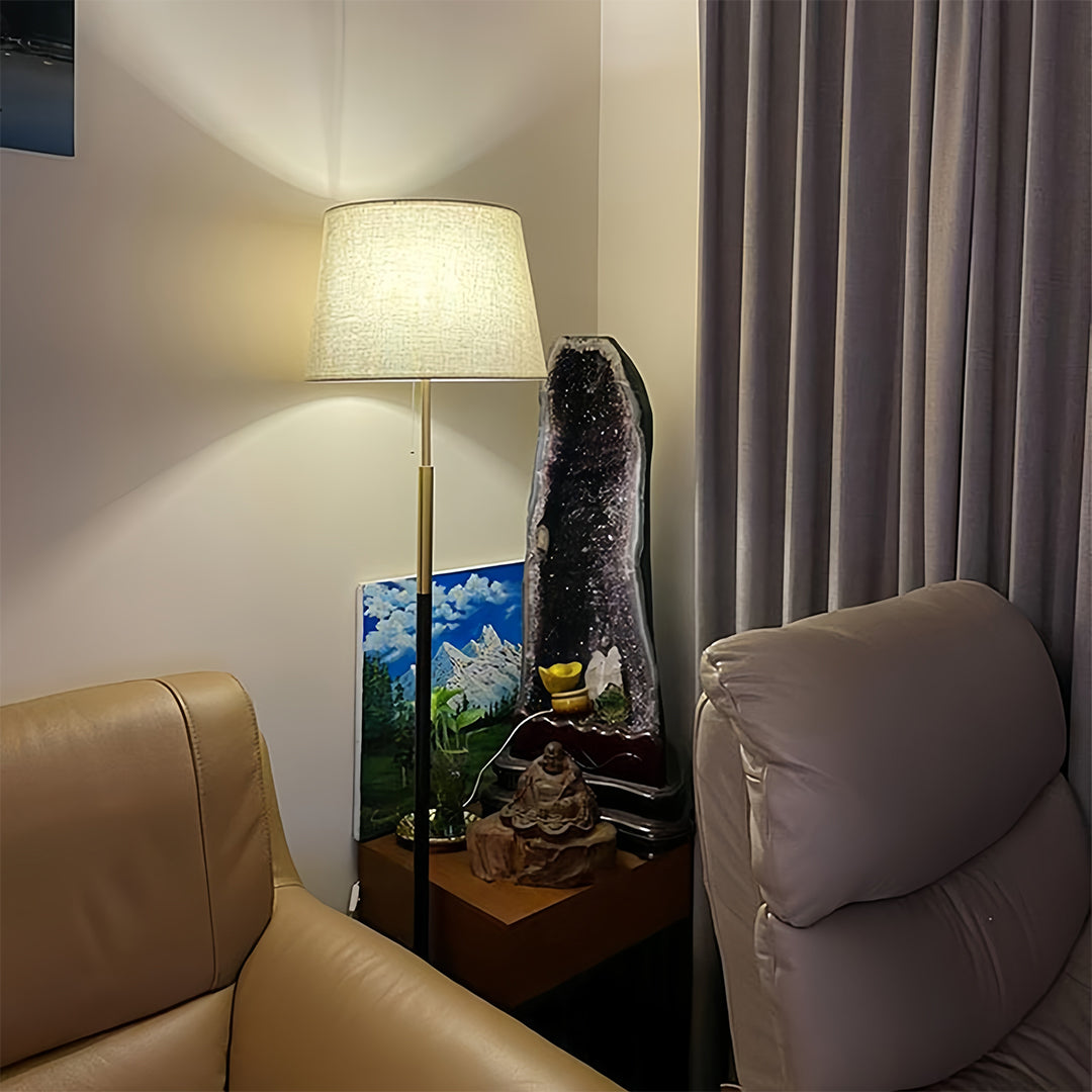 RusticAura | Vintage Black Gold Floor Lamp with Fabric Shade for Living Room 2