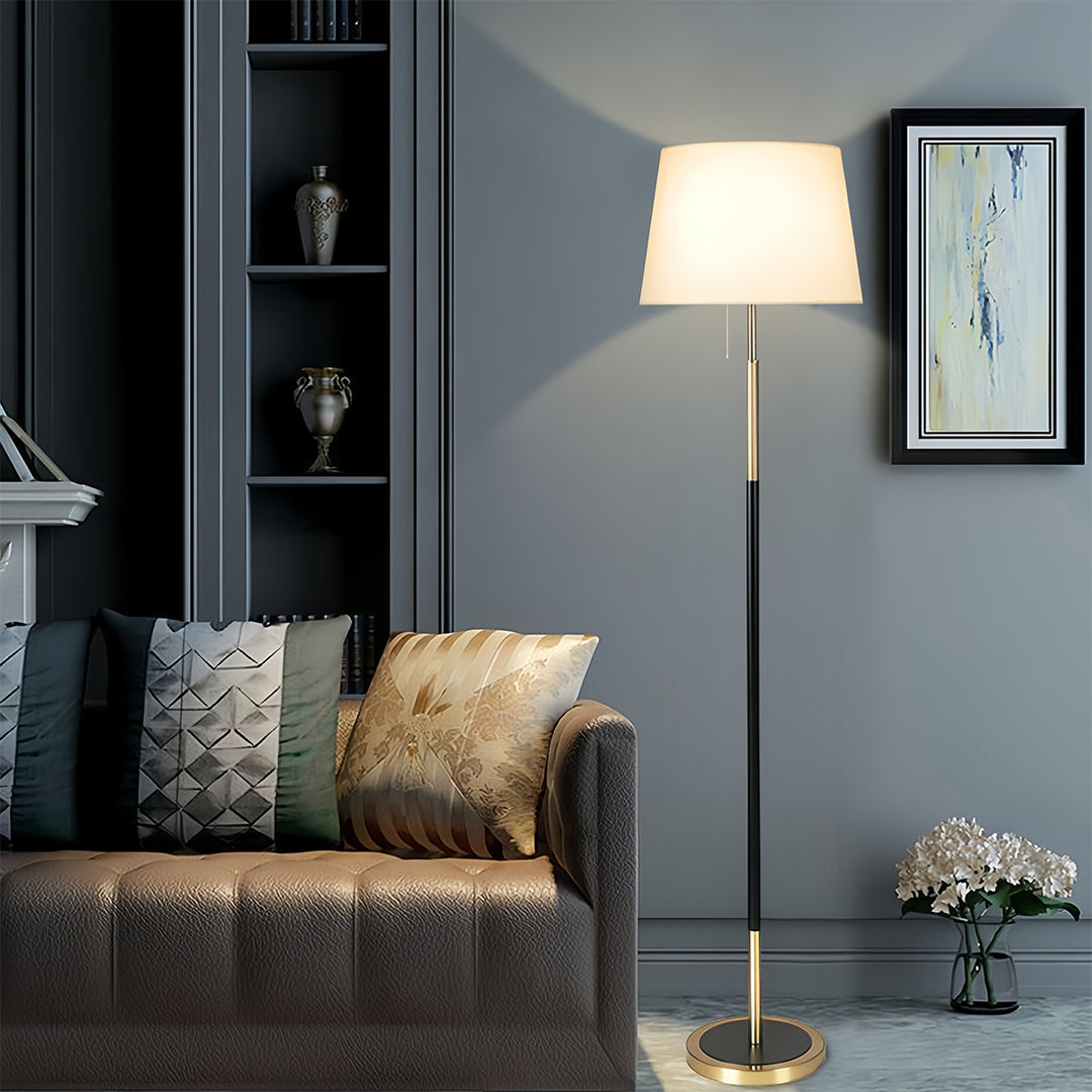 RusticAura | Vintage Black Gold Floor Lamp with Fabric Shade for Living Room 3