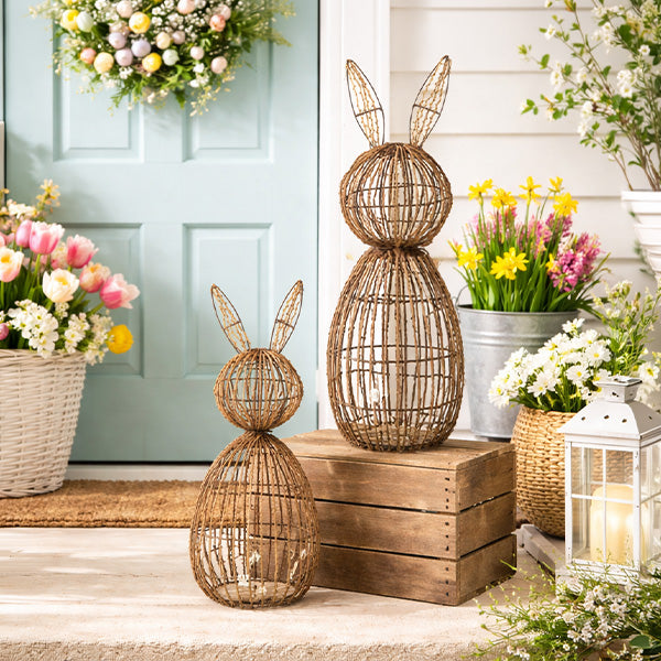 Freyza - Rustic Twig Rabbits | Handcrafted Figurines Set with Natural Vine Design | Unique Home Decor for Charming Displays