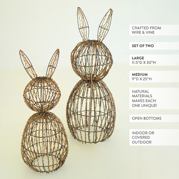 Freyza - Rustic Twig Rabbits | Handcrafted Figurines Set with Natural Vine Design | Unique Home Decor for Charming Displays