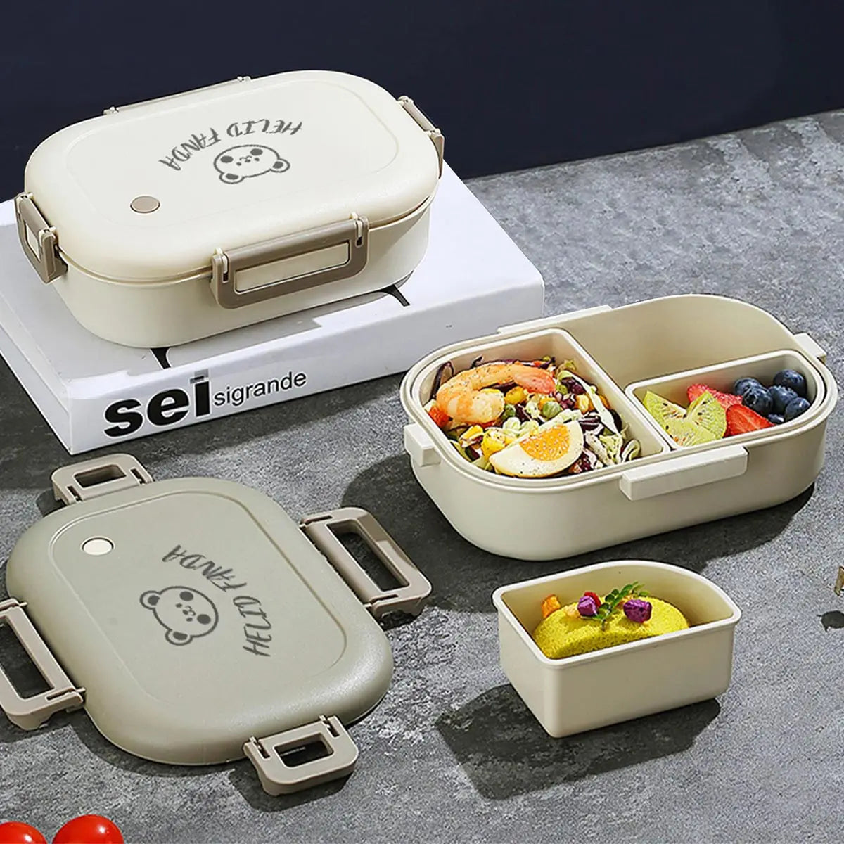 Boîte à bento de 27 oz, 3 compartiments | Boîte à repas étanche, compatible avec le micro-ondes