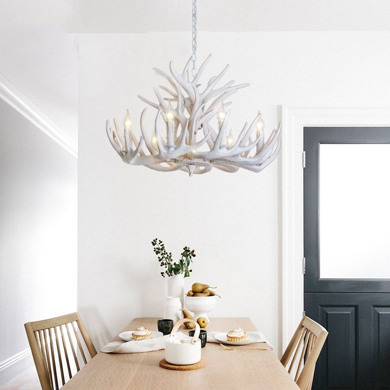 Freyza | Lustre rustique en résine avec bois de cerf Silva – Salle à manger et salon rustiques