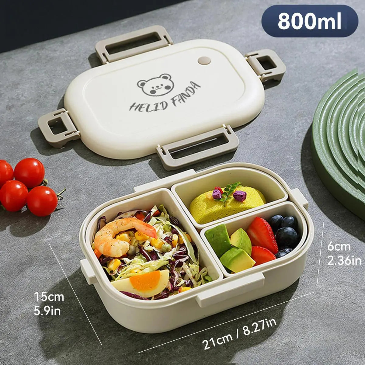 Boîte à bento de 27 oz, 3 compartiments | Boîte à repas étanche, compatible avec le micro-ondes