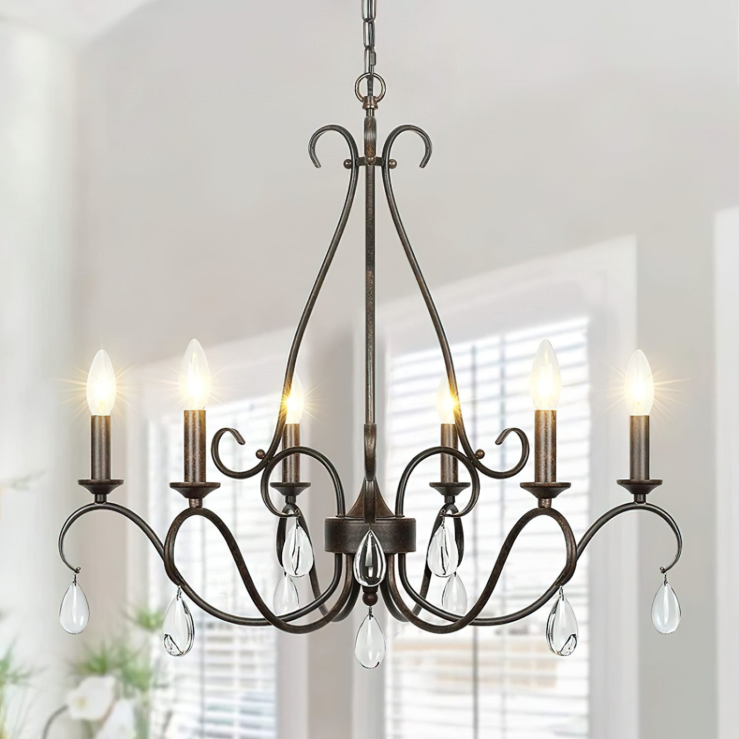 Freyza | Uzorus Vintage Industrial Crystal Chandelier – Industrial Dining Room Living Room