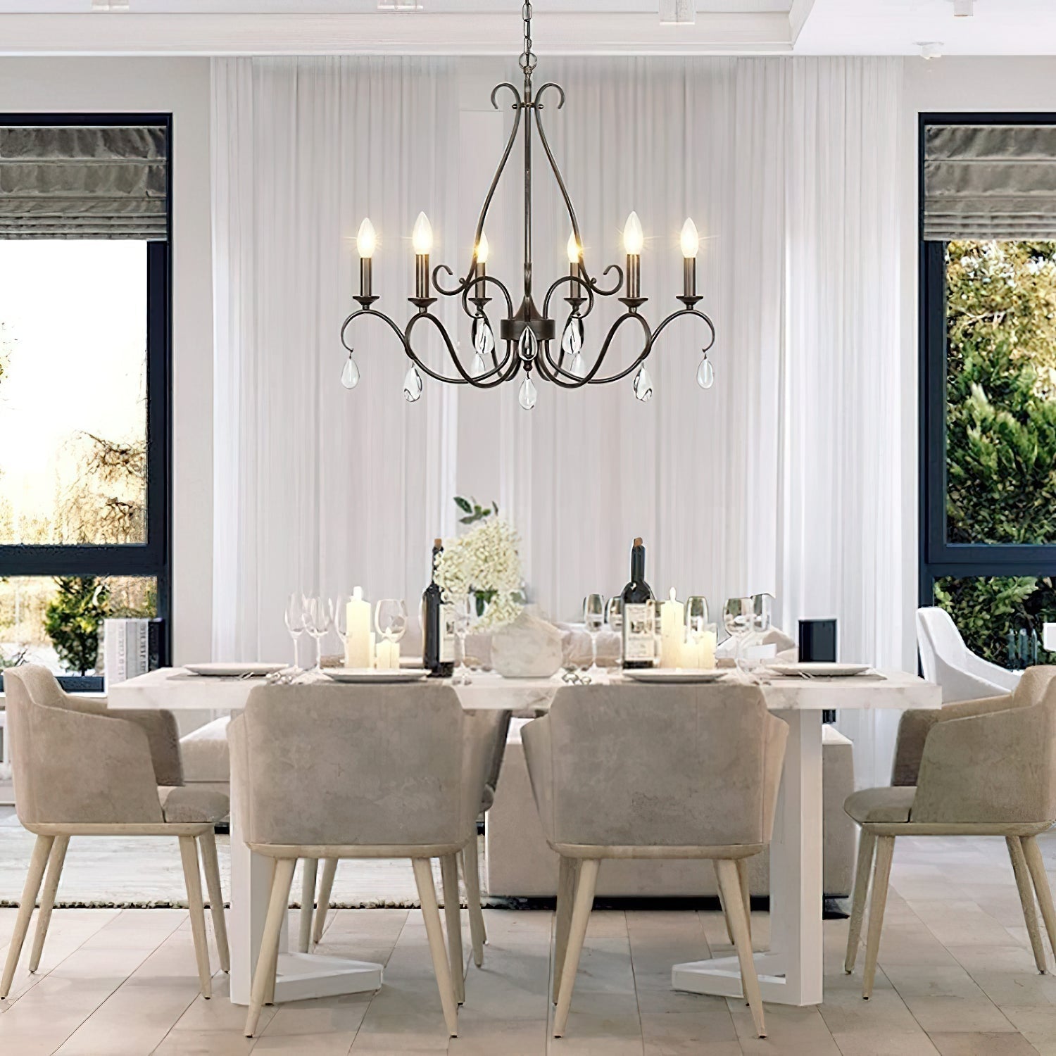 Freyza | Uzorus Vintage Industrial Crystal Chandelier – Industrial Dining Room Living Room