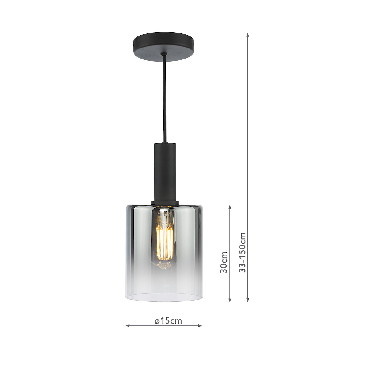 Savannah | Black Pendant Light with Adjustable Height & Smoked Glass Shade | Modern Industrial Design for Kitchen Island Illumination 3