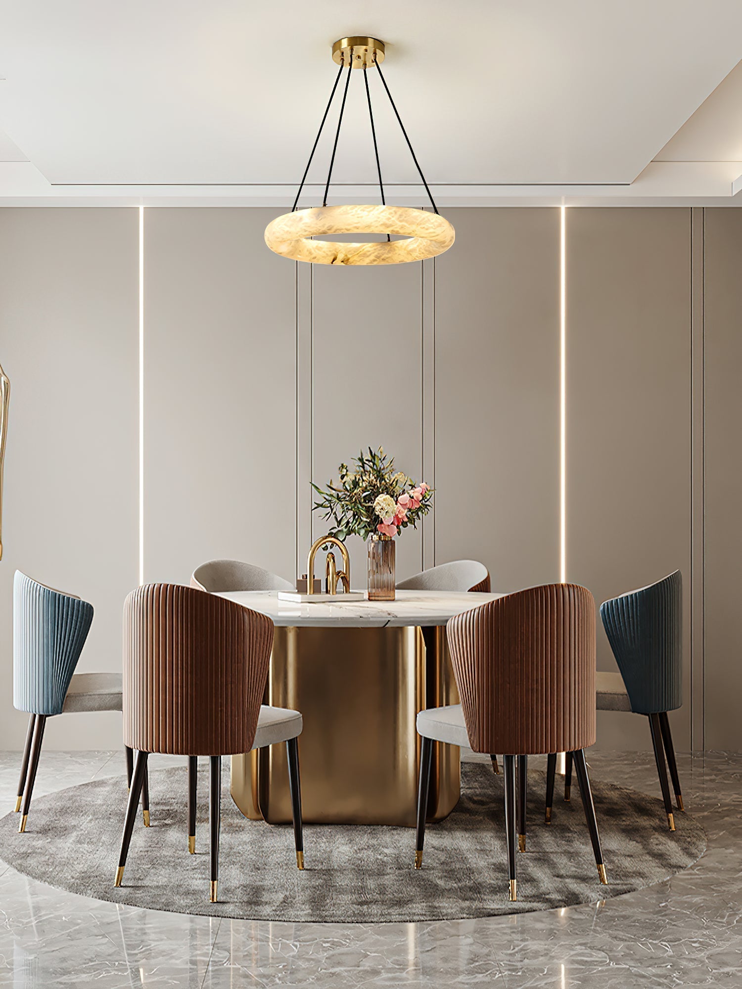 Freyza | Alvynora Brass Alabaster Brass Chandelier – Dining Room Living Room