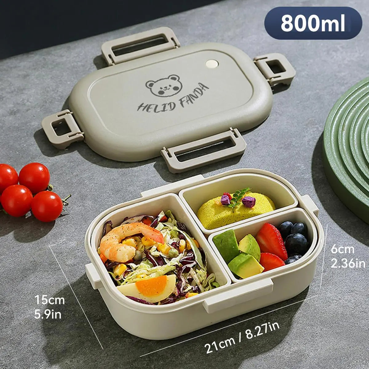 Boîte à bento de 27 oz, 3 compartiments | Boîte à repas étanche, compatible avec le micro-ondes