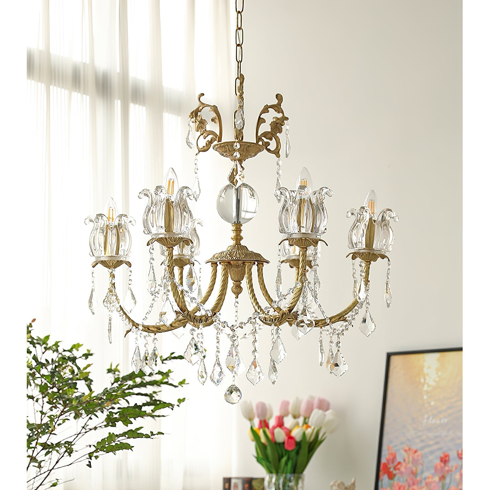 Freyza | Evynyra Lustre postmoderne de luxe en laiton et cristal – Salle à manger et salon modernes