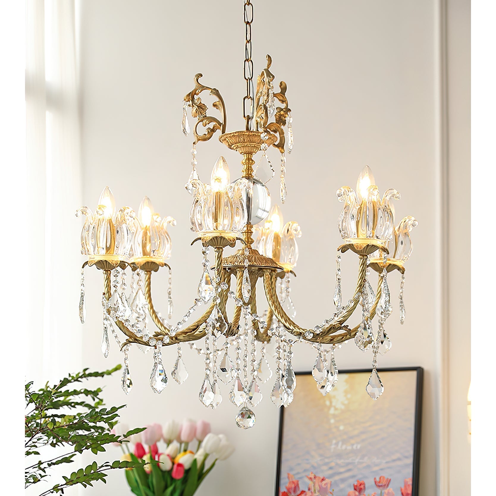 Freyza | Evynyra Lustre postmoderne de luxe en laiton et cristal – Salle à manger et salon modernes