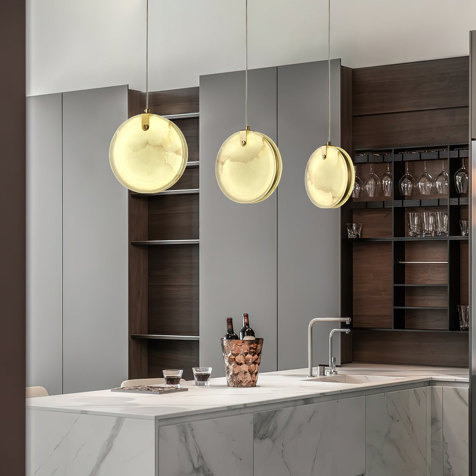 Freyza | Utalionis Brass Alabaster Brass Pendant Light – Kitchen Dining Room