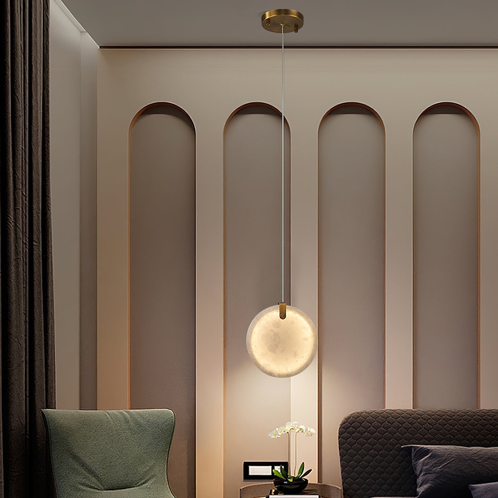 Freyza | Utalionis Brass Alabaster Brass Pendant Light – Kitchen Dining Room