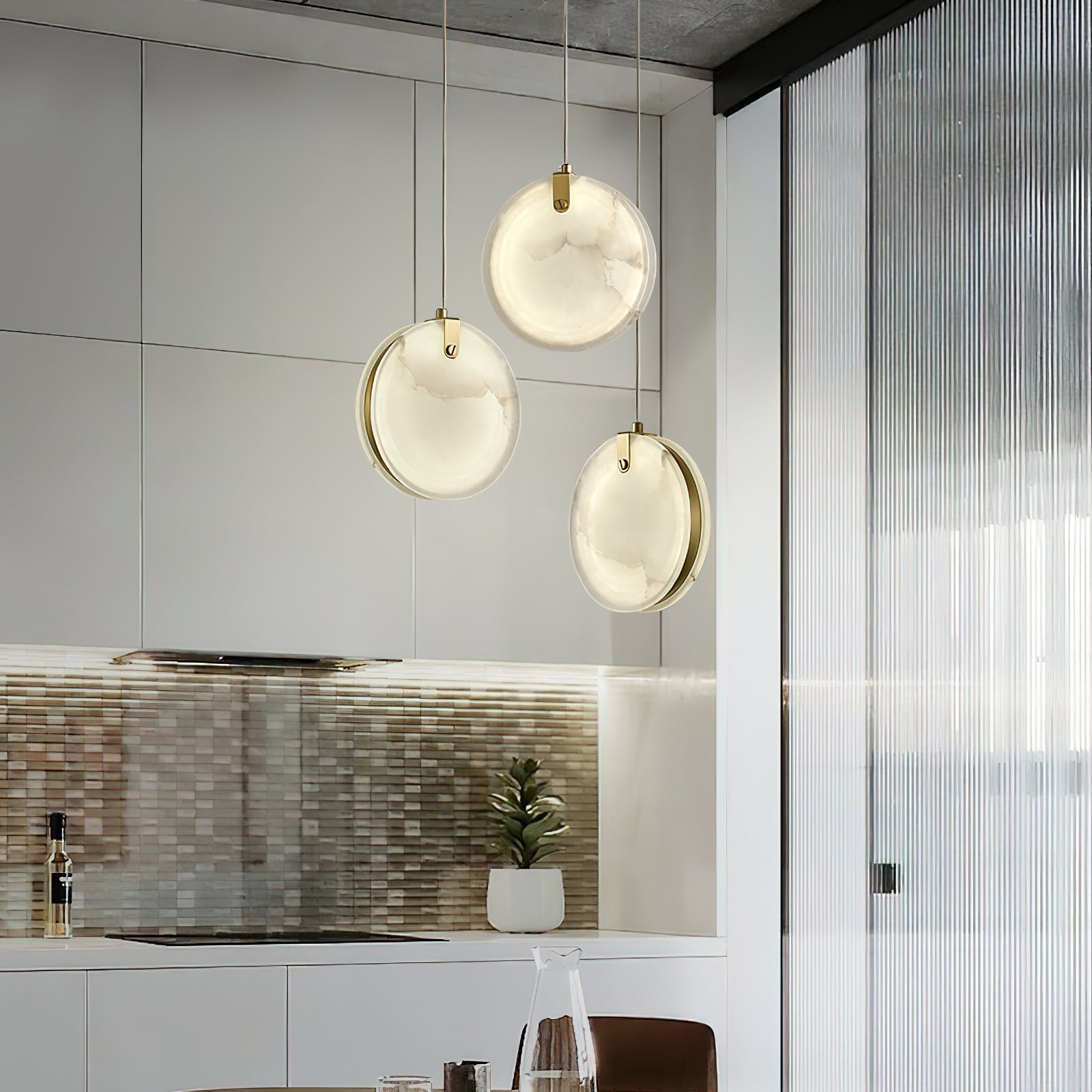 Freyza | Utalionis Brass Alabaster Brass Pendant Light – Kitchen Dining Room