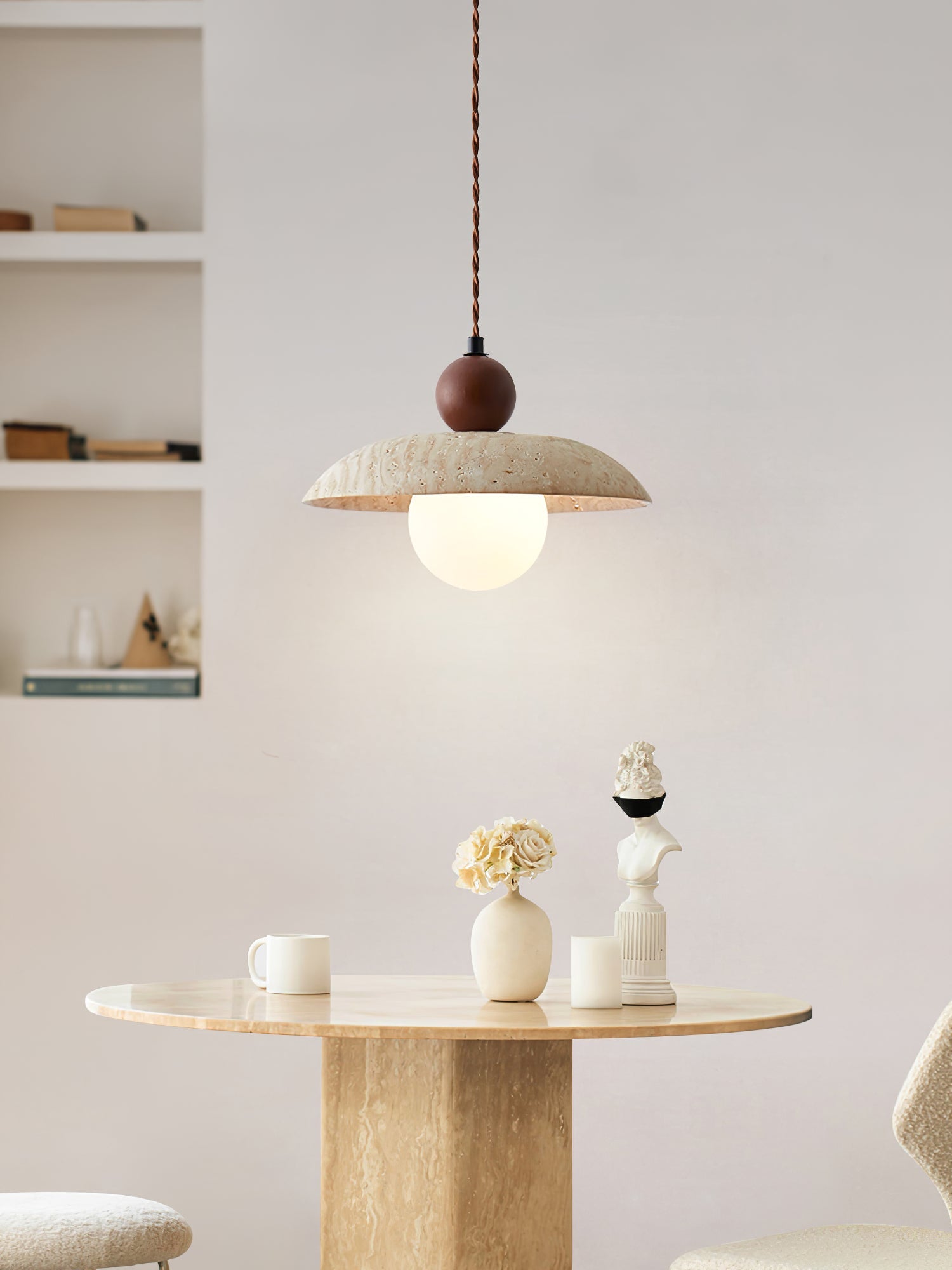 Freyza | Suspension en travertin Soleil – Luminaire pour cuisine et salle à manger