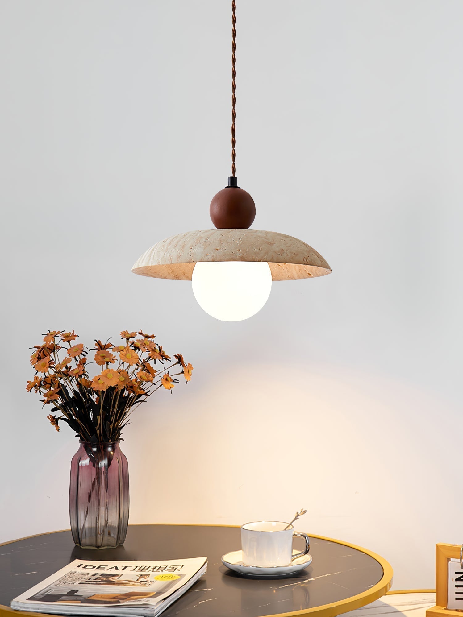 Freyza | Suspension en travertin Soleil – Luminaire pour cuisine et salle à manger