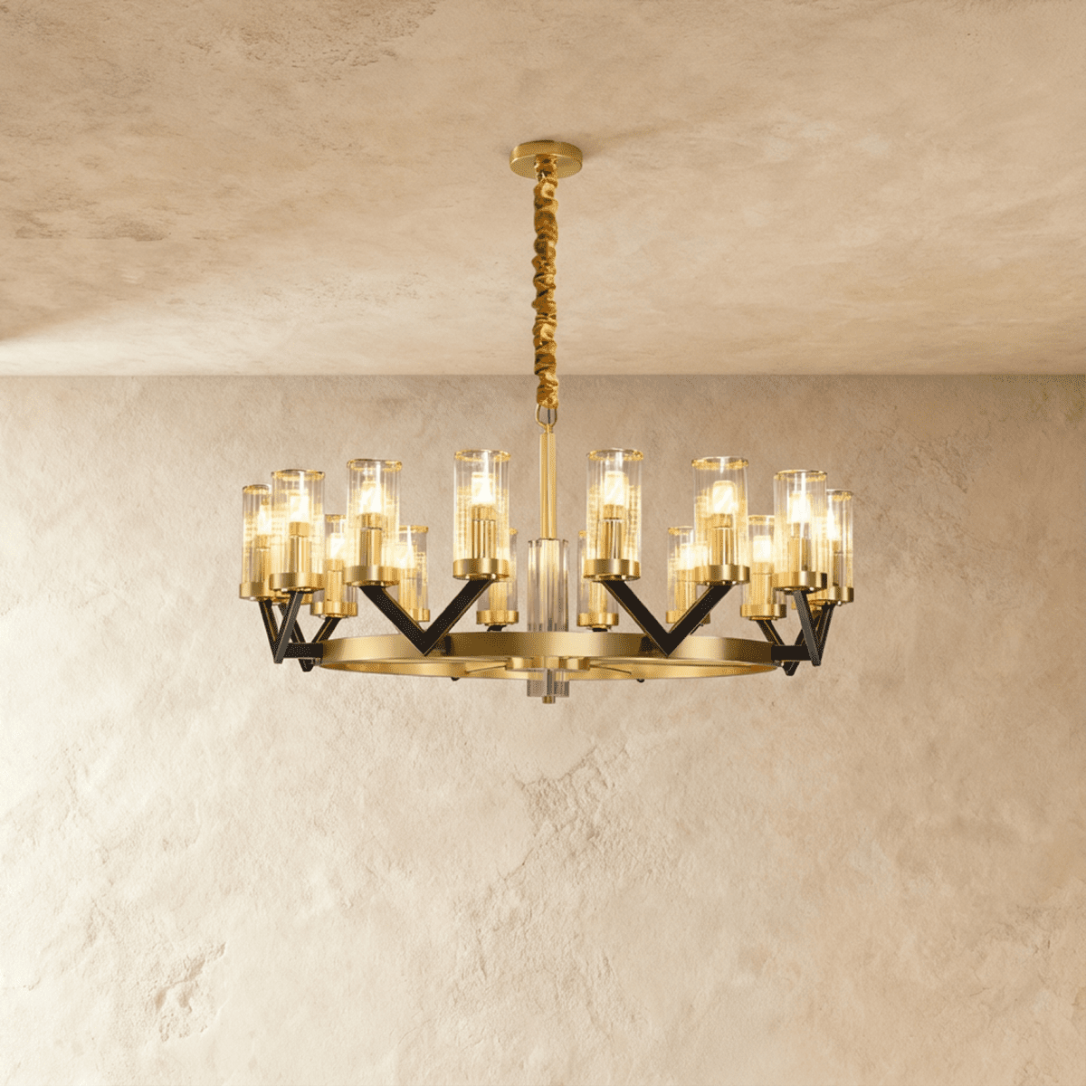 Freyza - Modern Gold Copper Glass Dining Room Chandelier Light