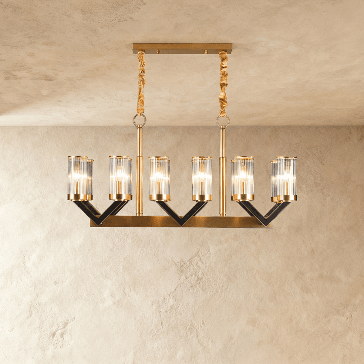 Freyza - Modern Gold Copper Glass Dining Room Chandelier Light