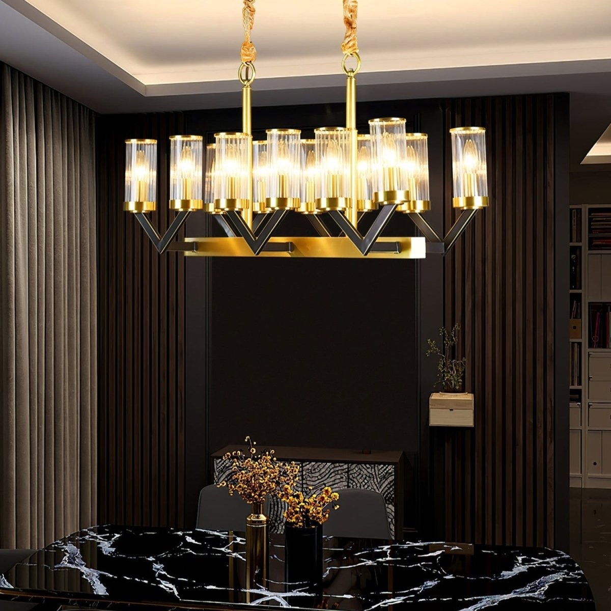 Freyza - Modern Gold Copper Glass Dining Room Chandelier Light