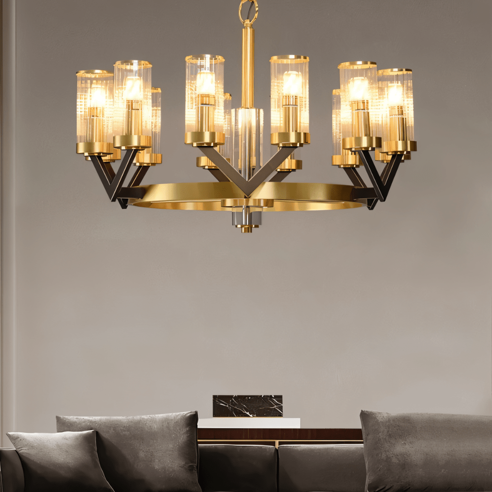 Freyza - Modern Gold Copper Glass Dining Room Chandelier Light
