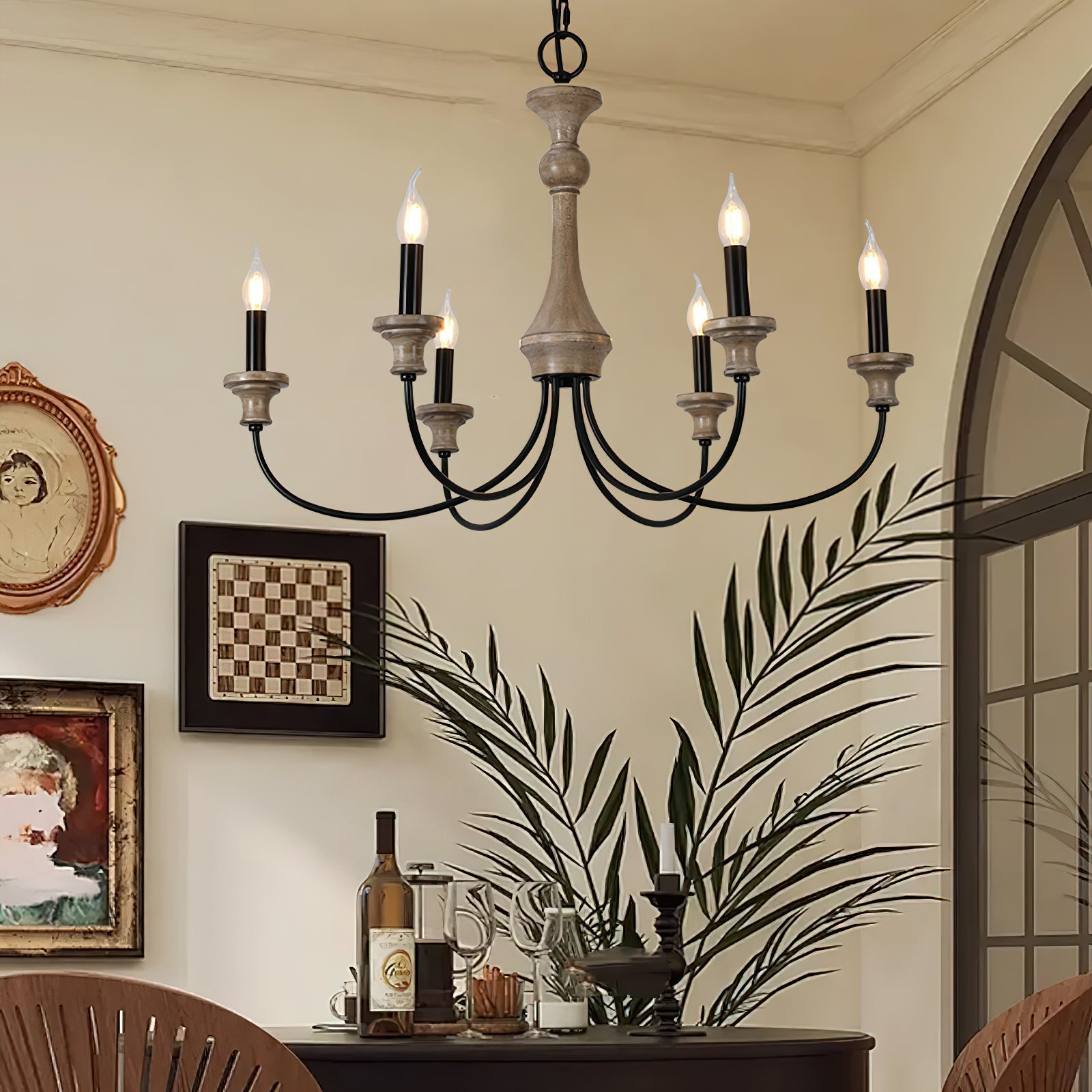 Freyza | Zatheora Vintage Stardust Wood Chandelier – Vintage Dining Room Living Room