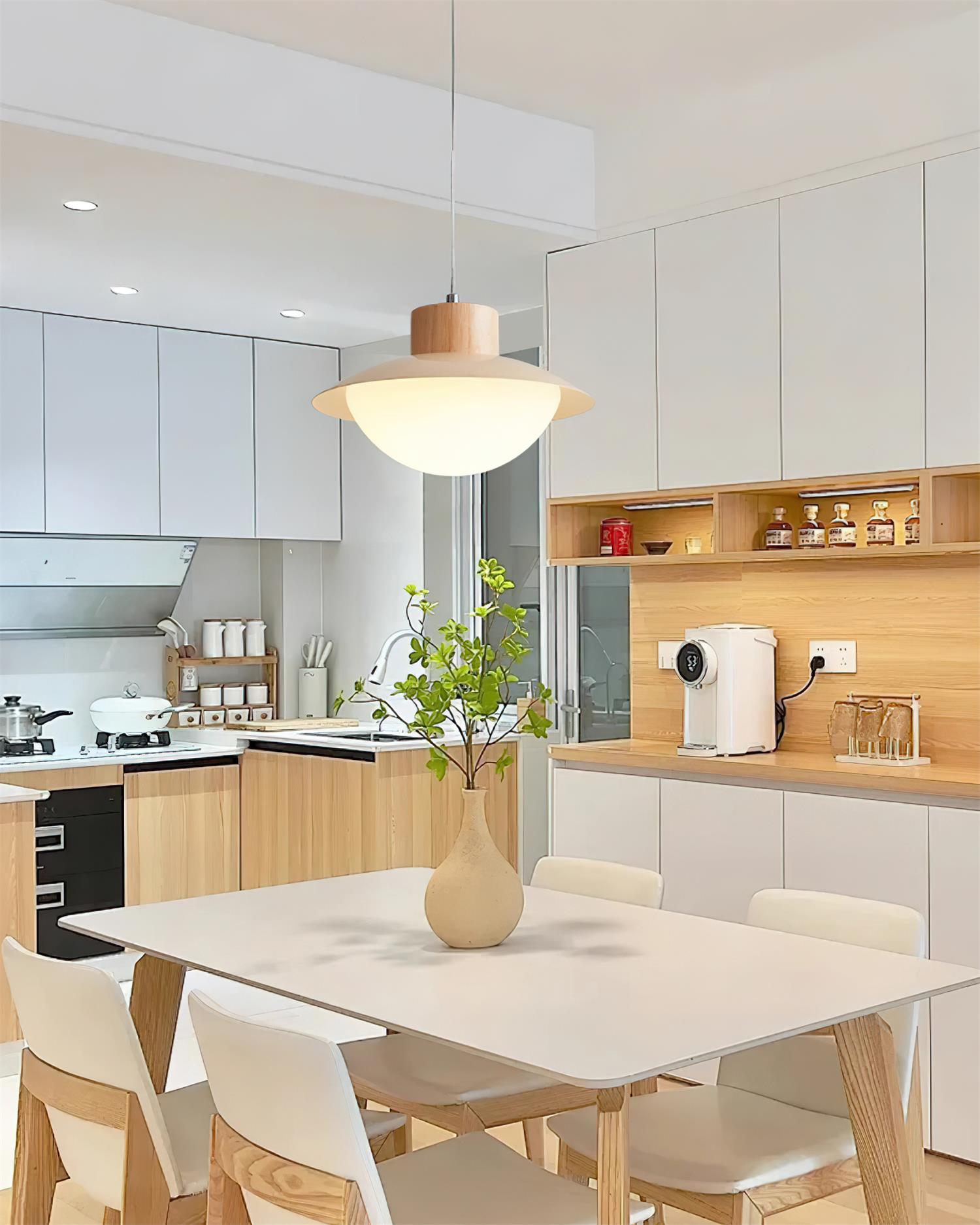 Freyza | Suspension en métal et bois – Luminaire suspendu minimaliste pour cuisine et salle à manger