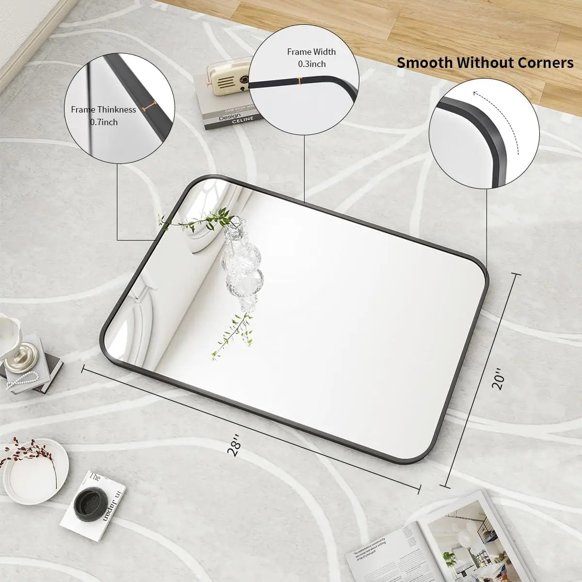 Stylish Bathroom Mirror | 20 x 28 Wall-Mounted Design with Rounded Corners | Elegant Aluminum Frame for Modern Decor 2