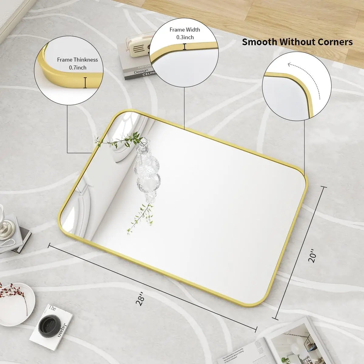 Stylish Bathroom Mirror | 20 x 28 Wall-Mounted Design with Rounded Corners | Elegant Aluminum Frame for Modern Decor 5