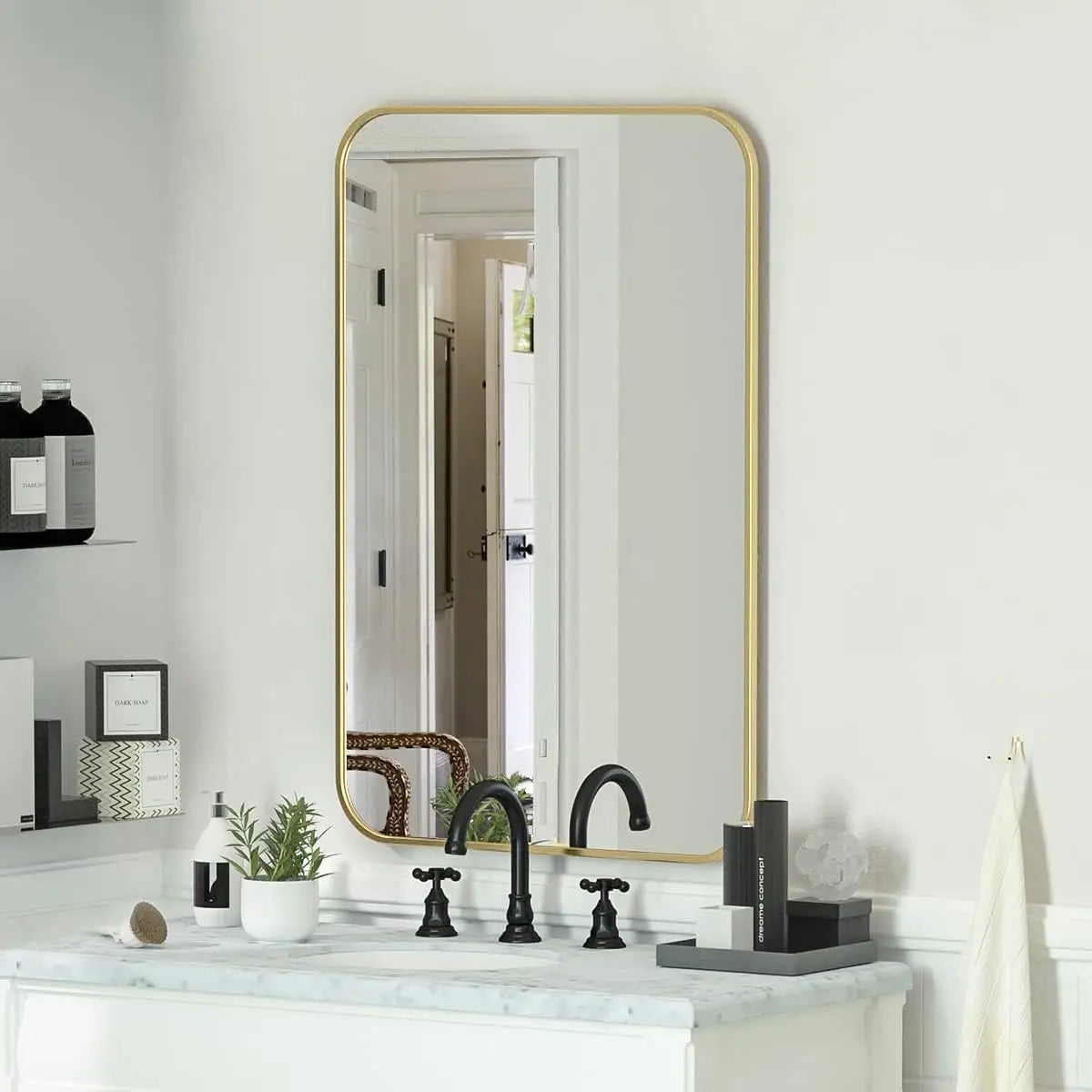 Stylish Bathroom Mirror | 20 x 28 Wall-Mounted Design with Rounded Corners | Elegant Aluminum Frame for Modern Decor 6