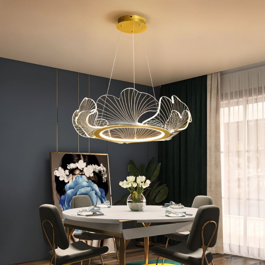 Freyza - TajiaGlow | Elegant Modern Gold Chandelier Light with Acrylic Shades