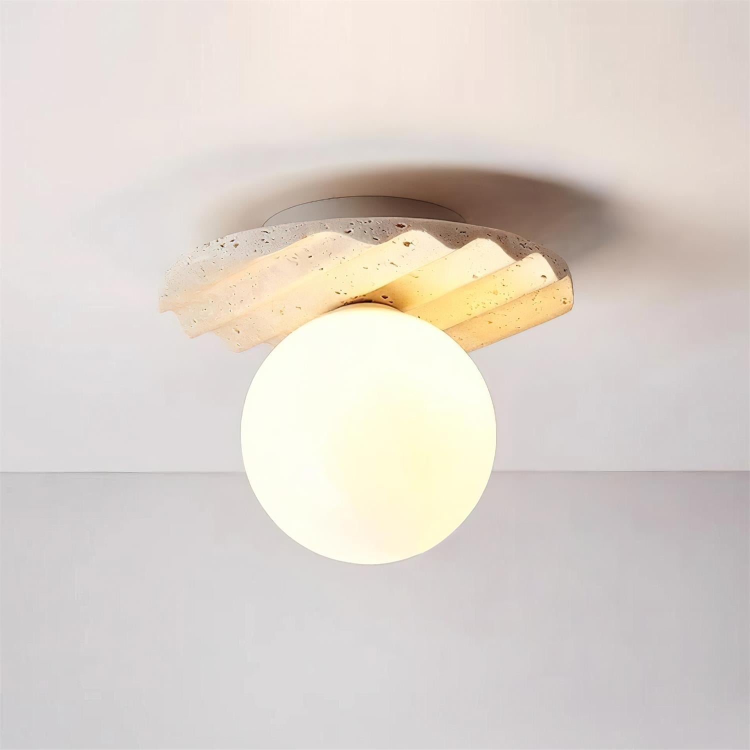 Freyza | Plafonnier encastré en verre et travertin Ritta – chambre, couloir, cuisine