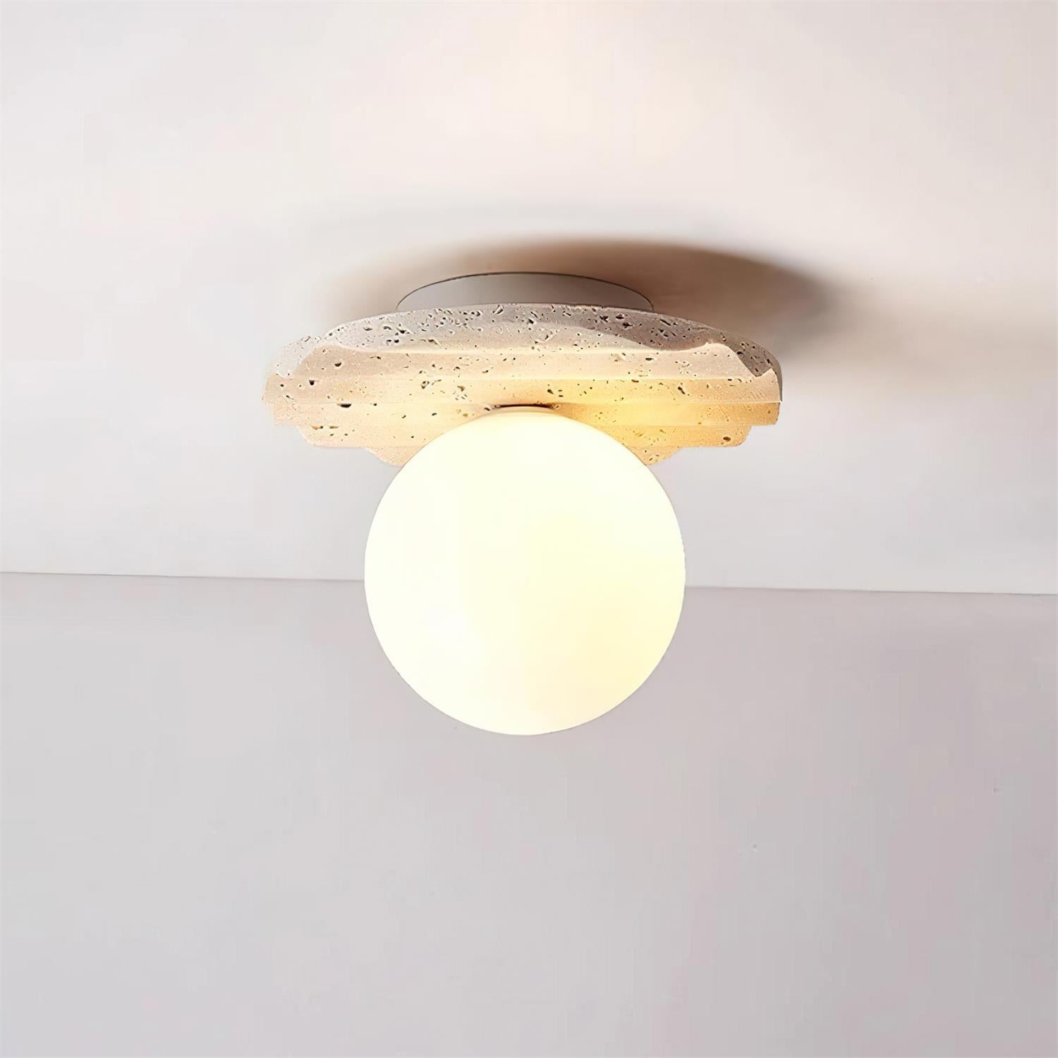 Freyza | Plafonnier encastré en verre et travertin Ritta – chambre, couloir, cuisine