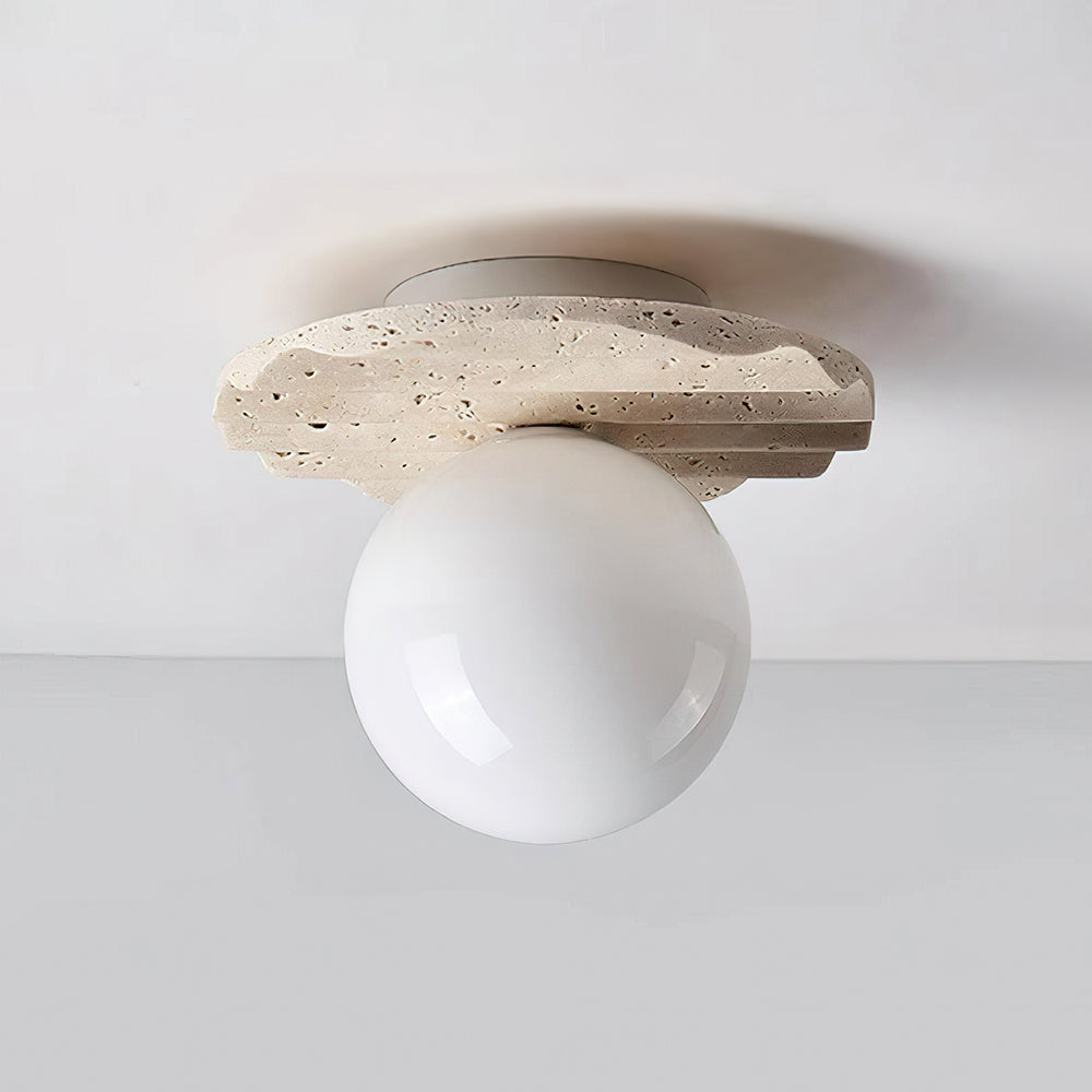 Freyza | Plafonnier encastré en verre et travertin Ritta – chambre, couloir, cuisine