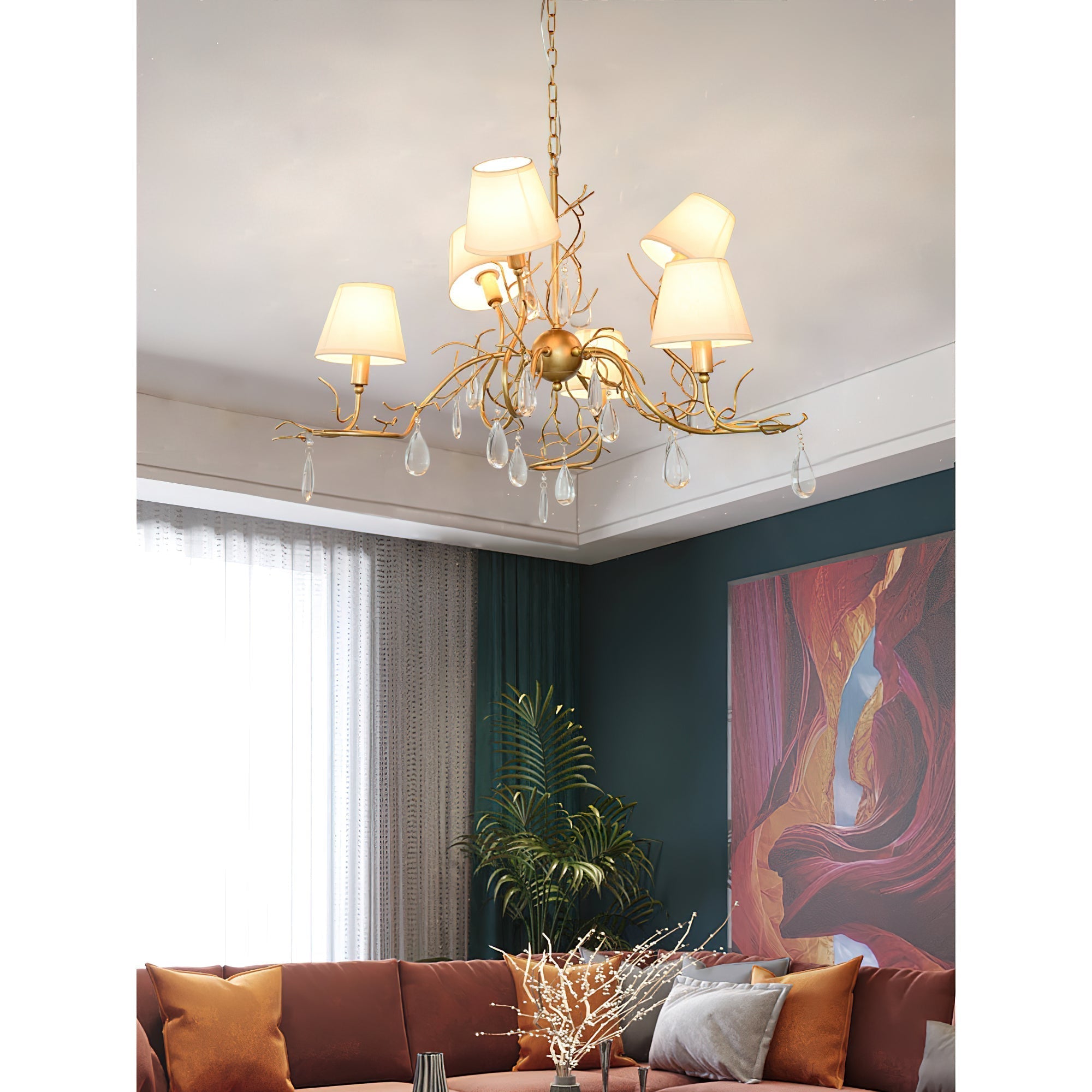 Freyza | Olsolan postmoderner Luxus-Kronleuchter aus Stoff und Kristall – modernes Esszimmer, Wohnzimmer
