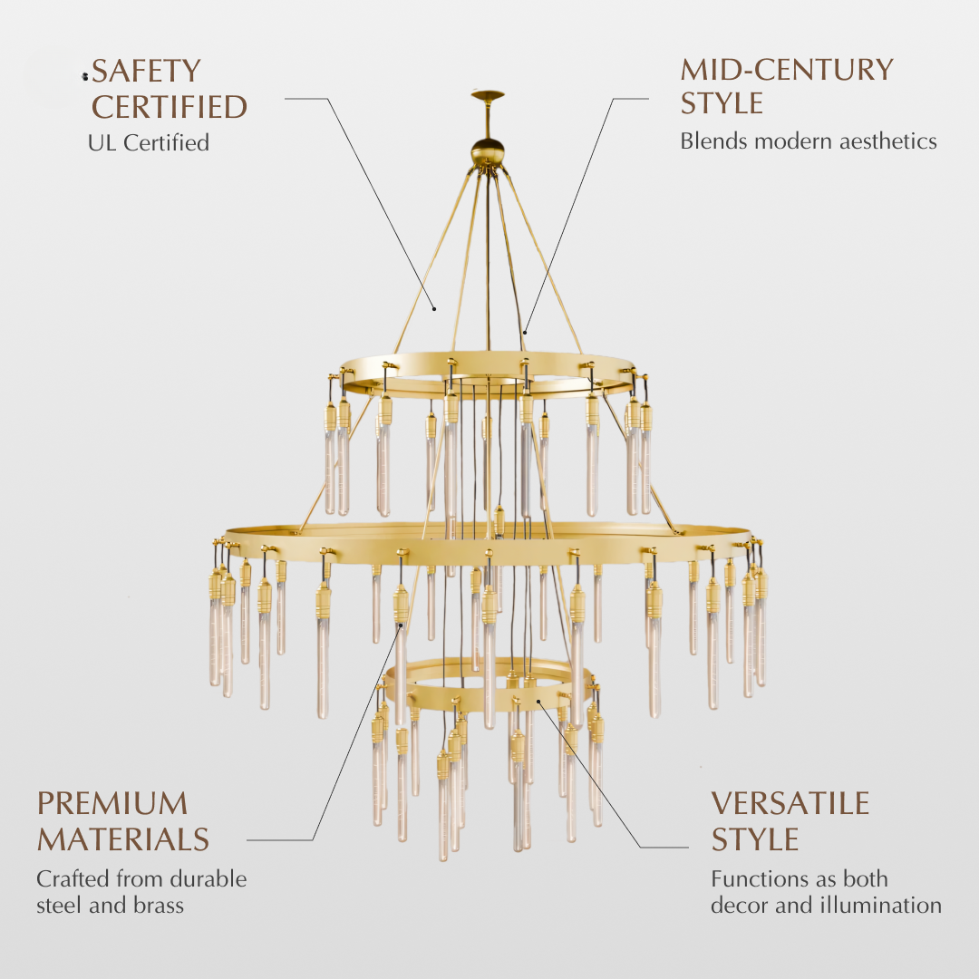 Freyza - Luminara | Modern Elegant Black 3-Tier Round Chandelier Light