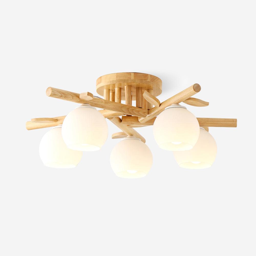 Freyza | Plafonnier en bois et verre – Lampe de plafond en bois pour chambre ou salon minimaliste