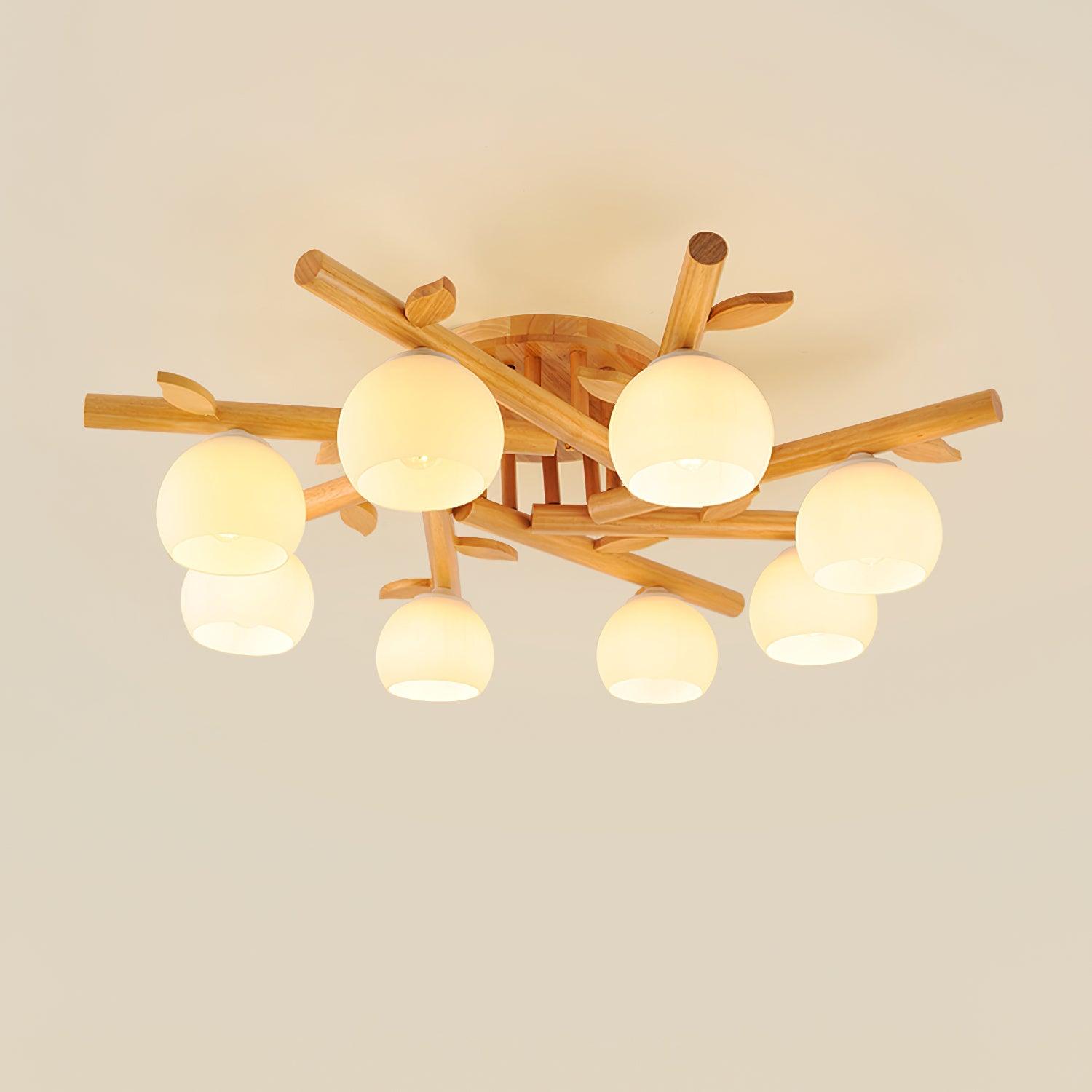 Freyza | Plafonnier en bois et verre – Lampe de plafond en bois pour chambre ou salon minimaliste
