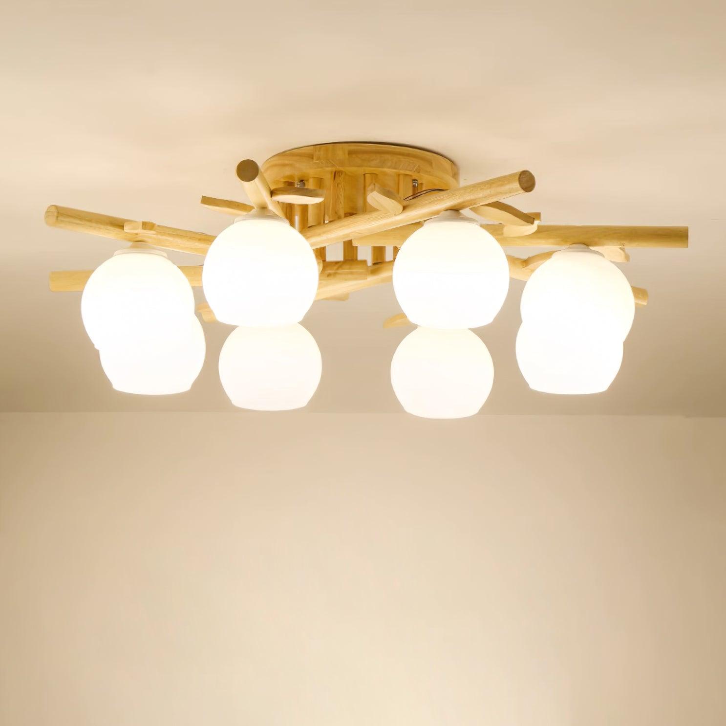 Freyza | Plafonnier en bois et verre – Lampe de plafond en bois pour chambre ou salon minimaliste