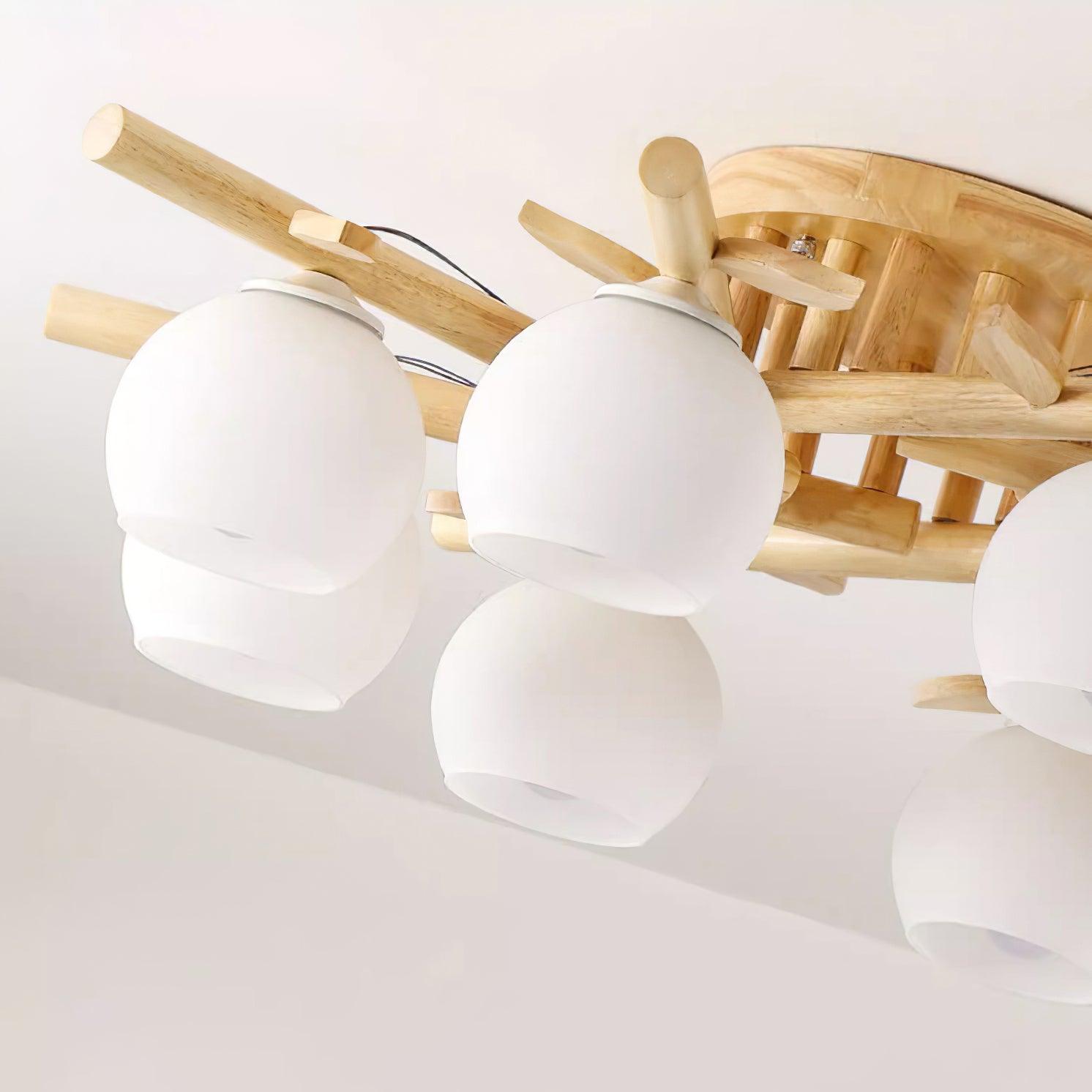 Freyza | Plafonnier en bois et verre – Lampe de plafond en bois pour chambre ou salon minimaliste