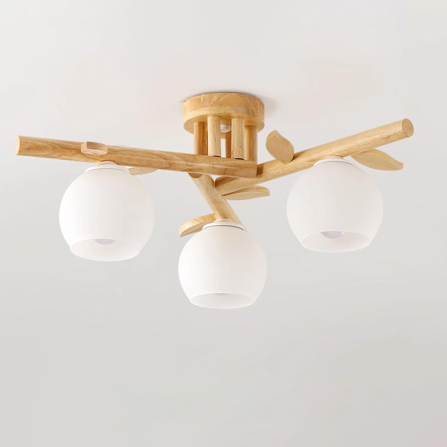 Freyza | Plafonnier en bois et verre – Lampe de plafond en bois pour chambre ou salon minimaliste