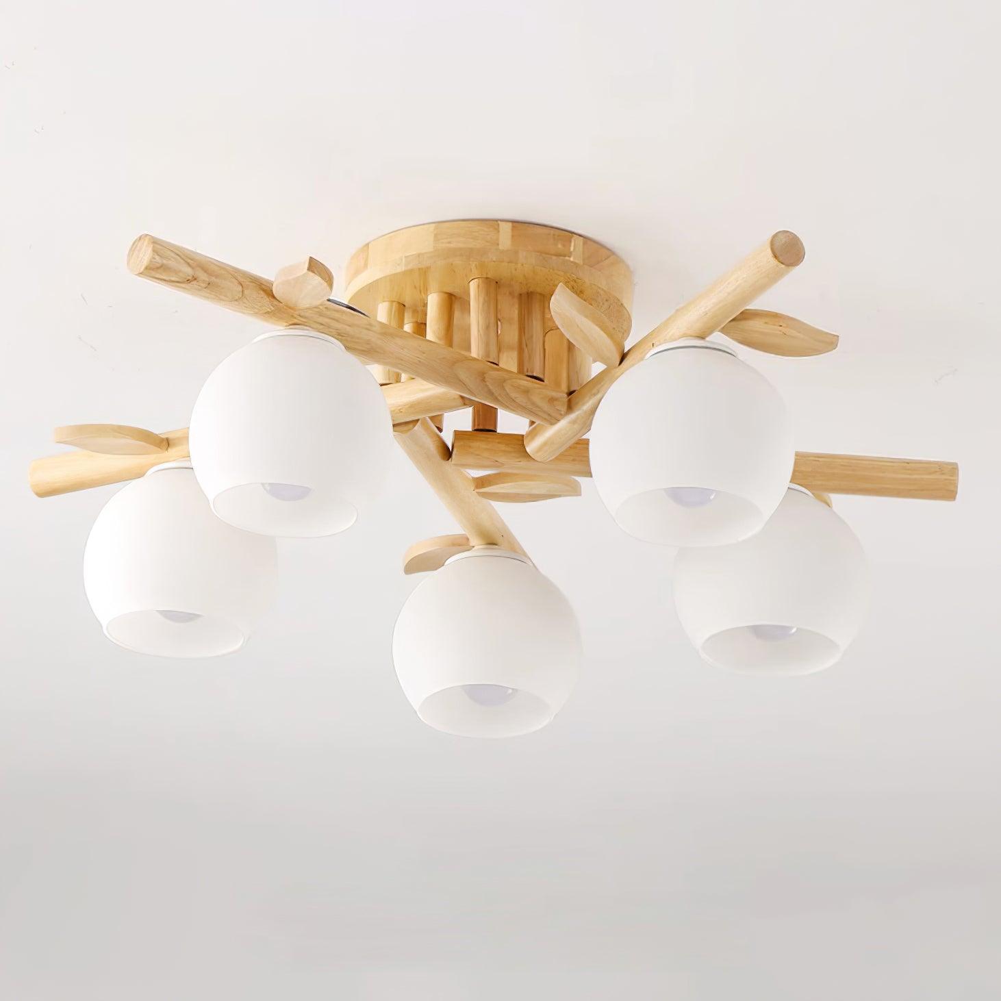Freyza | Plafonnier en bois et verre – Lampe de plafond en bois pour chambre ou salon minimaliste
