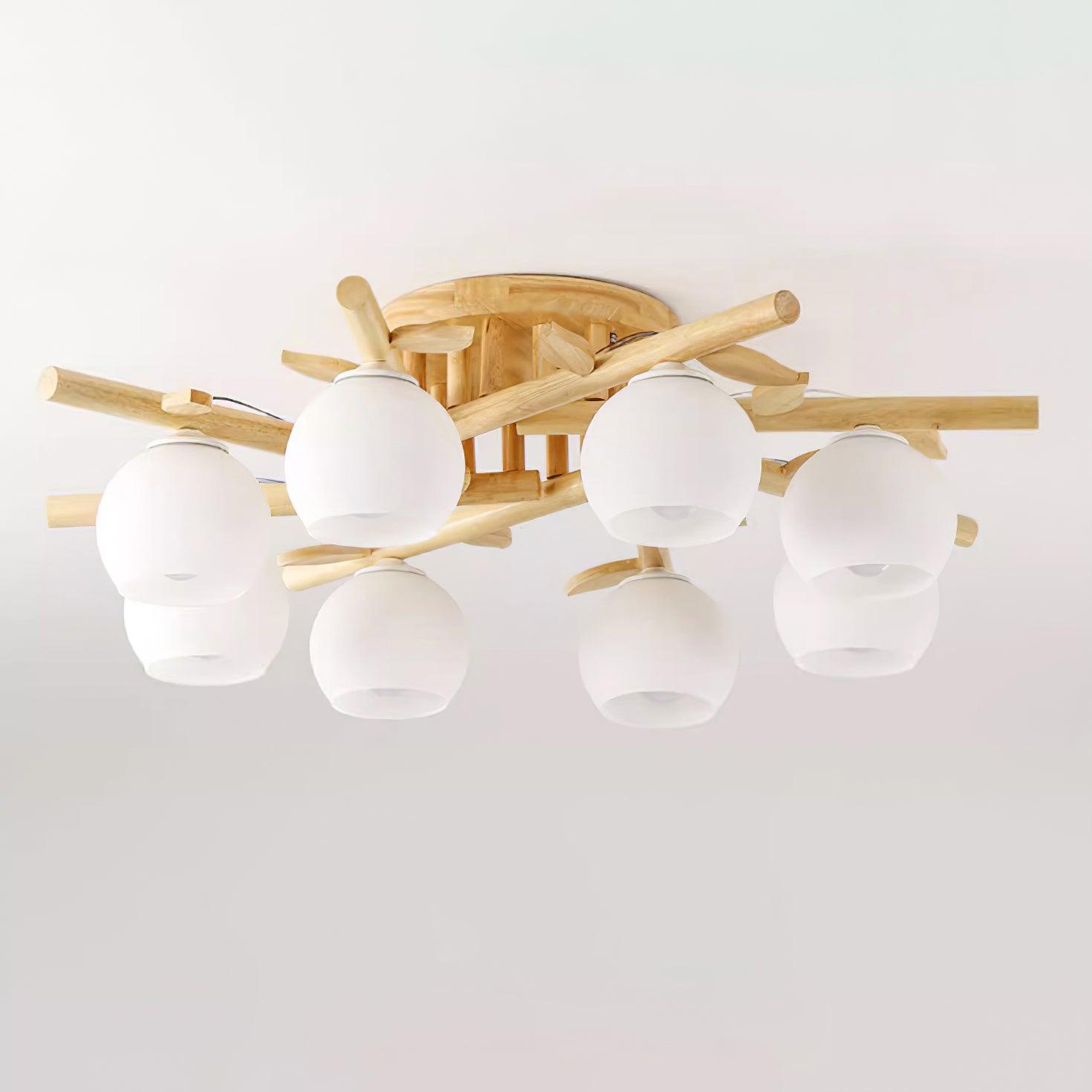 Freyza | Plafonnier en bois et verre – Lampe de plafond en bois pour chambre ou salon minimaliste