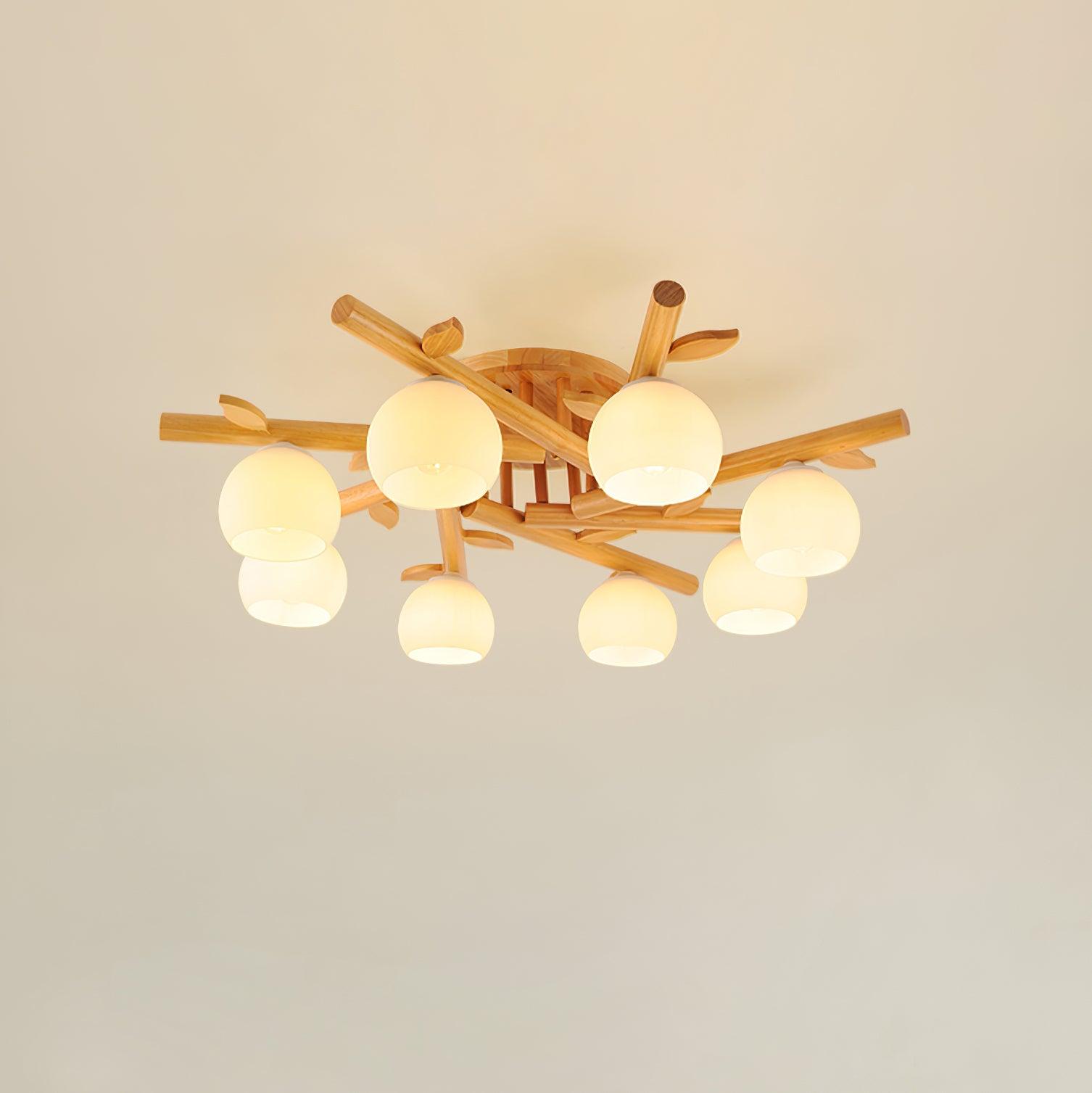 Freyza | Plafonnier en bois et verre – Lampe de plafond en bois pour chambre ou salon minimaliste