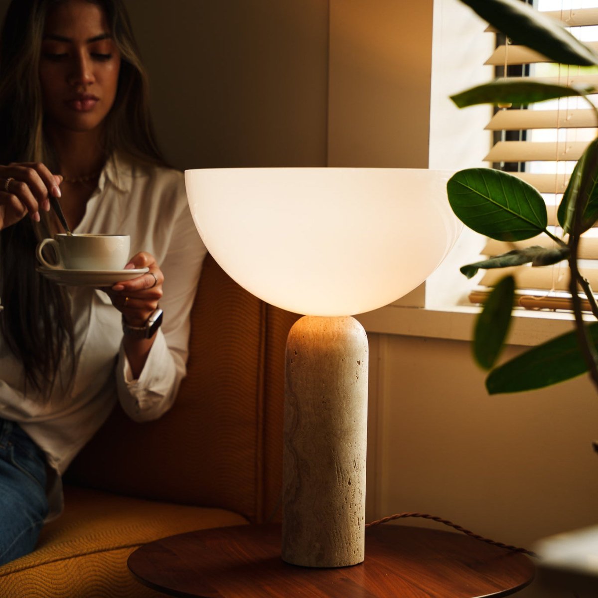 TravertineGlow | Elegant Minimalist Table Lamp for Bedroom or Desk 5