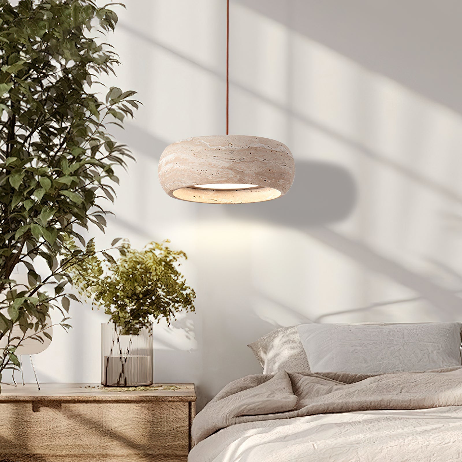 Freyza | Eurvaran Drum Travertine Pendant Light – Kitchen Dining Room